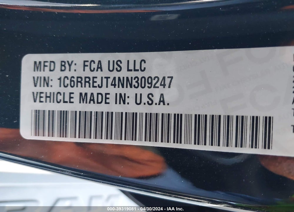 2022 RAM 1500 LAIE  4X2 5'7 BOX VIN: 1C6RREJT4NN309247