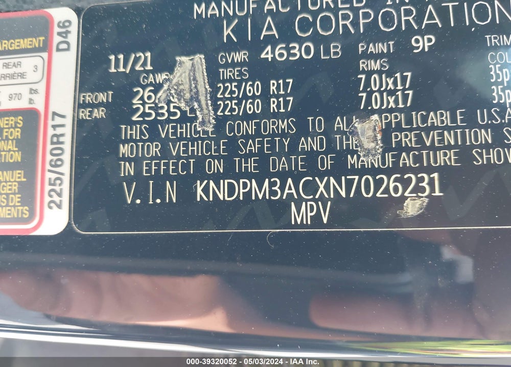 2022 KIA SPORTAGE LX VIN: KNDPM3ACXN7026231