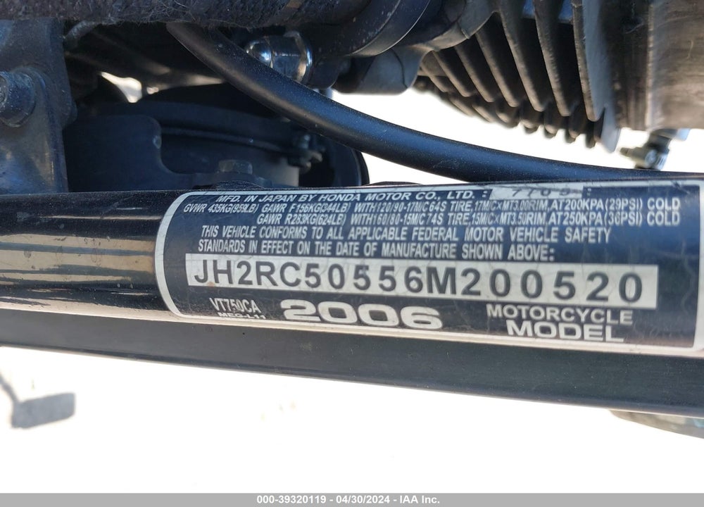 2006 HONDA VT750 CA VIN: JH2RC50556M200520