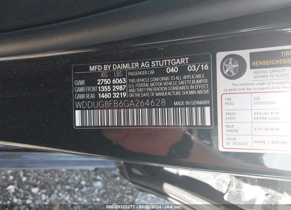 2016 MERCEDES-BENZ S 550 4MATIC VIN: WDDUG8FB6GA264628