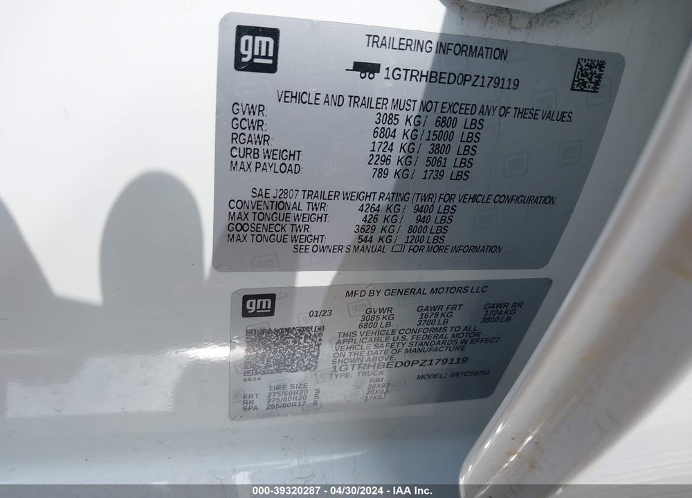 2023 GMC SIERRA 1500 2WD DOUBLE CAB STANDARD BOX SLE VIN: 1GTRHBED0PZ179119