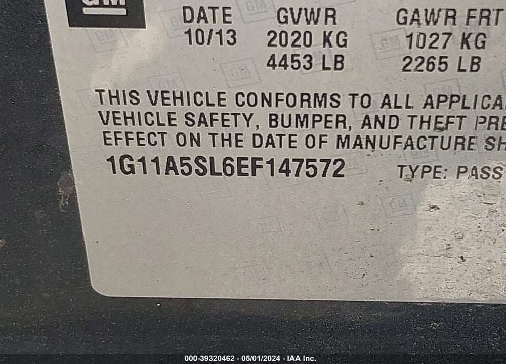 2014 CHEVROLET MALIBU 1FL VIN: 1G11A5SL6EF147572