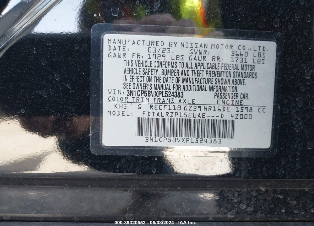 2023 NISSAN KICKS S XTRONIC CVT VIN: 3N1CP5BVXPL524383