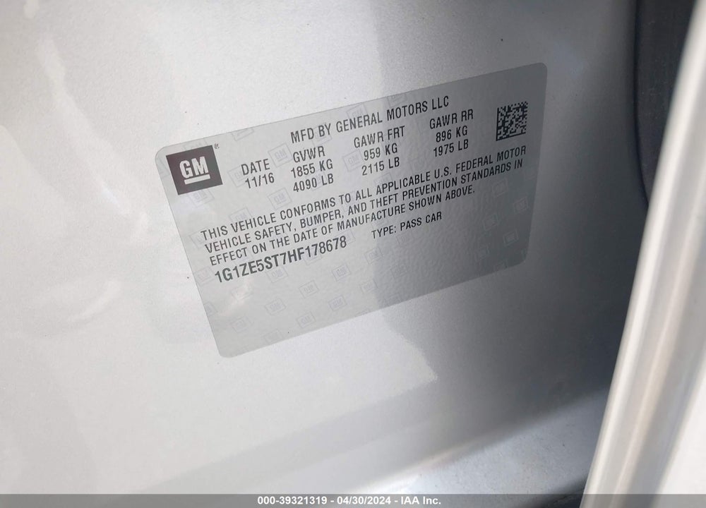 2017 CHEVROLET MALIBU 1LT VIN: 1G1ZE5ST7HF178678