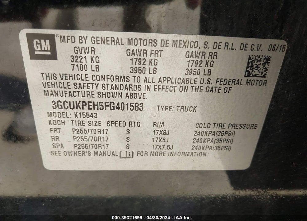 2015 CHEVROLET SILVERADO 1500 LS VIN: 3GCUKPEH5FG401583