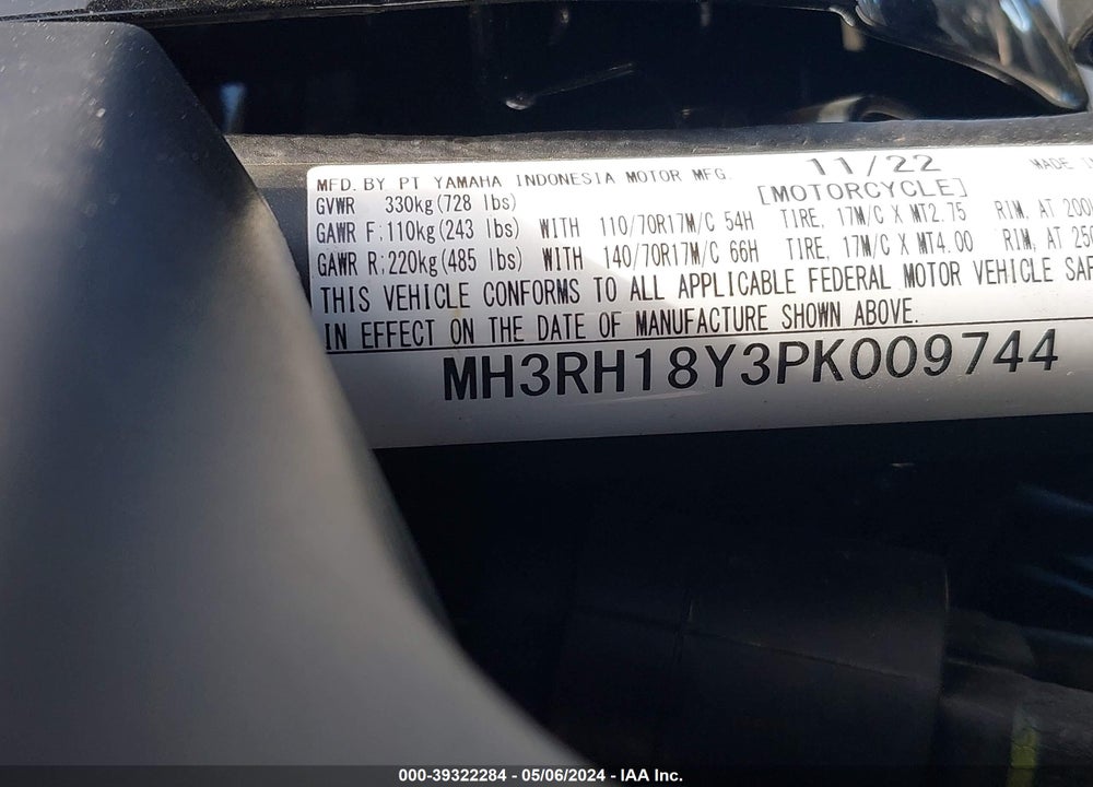 2023 YAMAHA YZFR3 A VIN: MH3RH18Y3PK009744