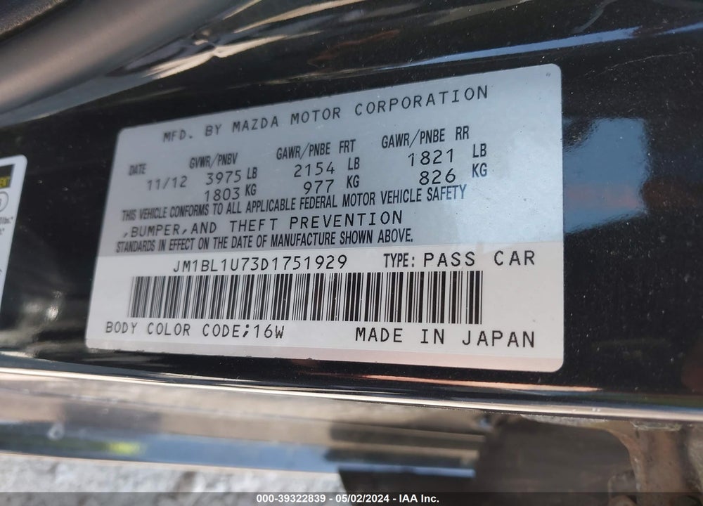 2013 MAZDA 3 I SPORT VIN: JM1BL1U73D1751929
