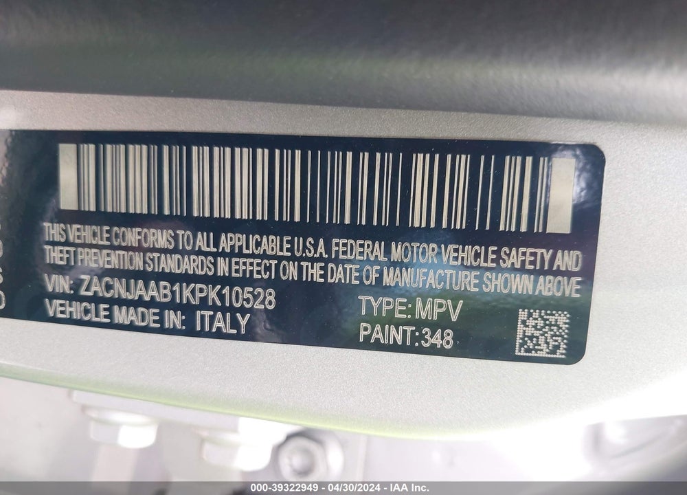 2019 JEEP RENEGADE SPORT FWD VIN: ZACNJAAB1KPK10528