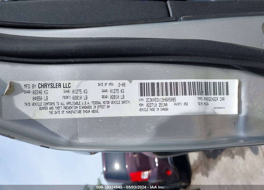 2009 CHRYSLER 300 TOURING/SIGNATURE SERIES/EXECUTIVE SERIES VIN: 2C3KA53V19H605085