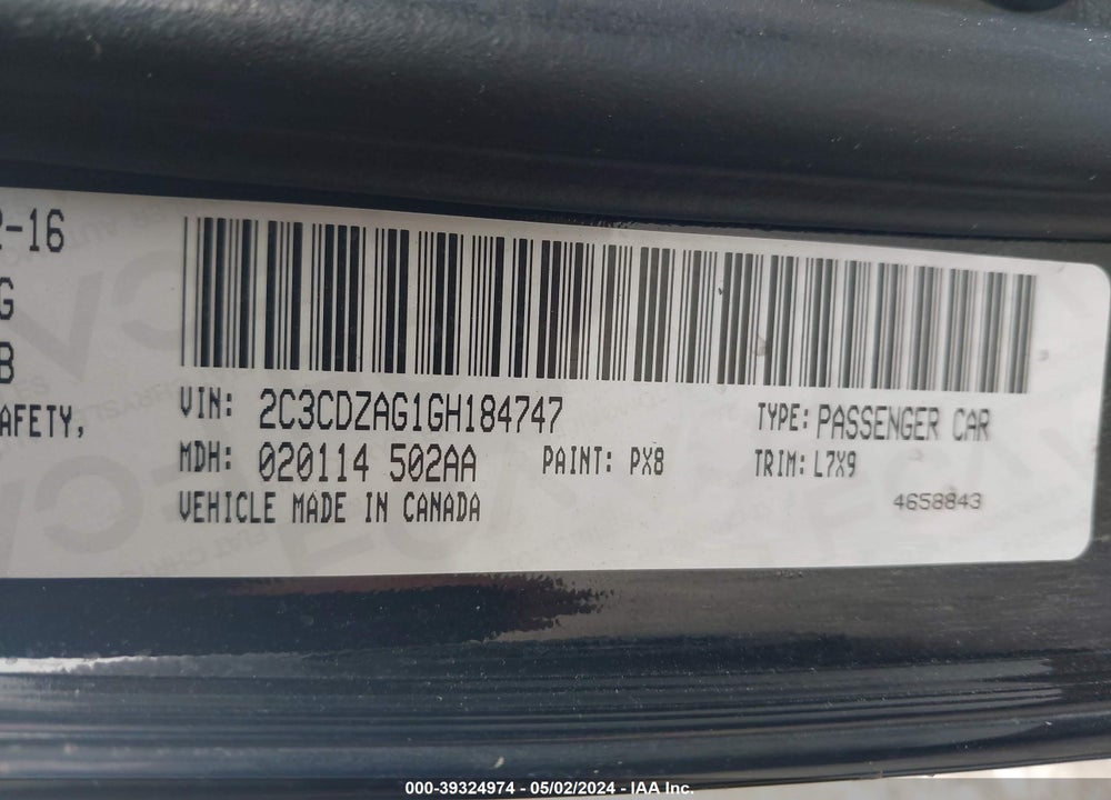 2016 DODGE CHALLENGER SXT VIN: 2C3CDZAG1GH184747
