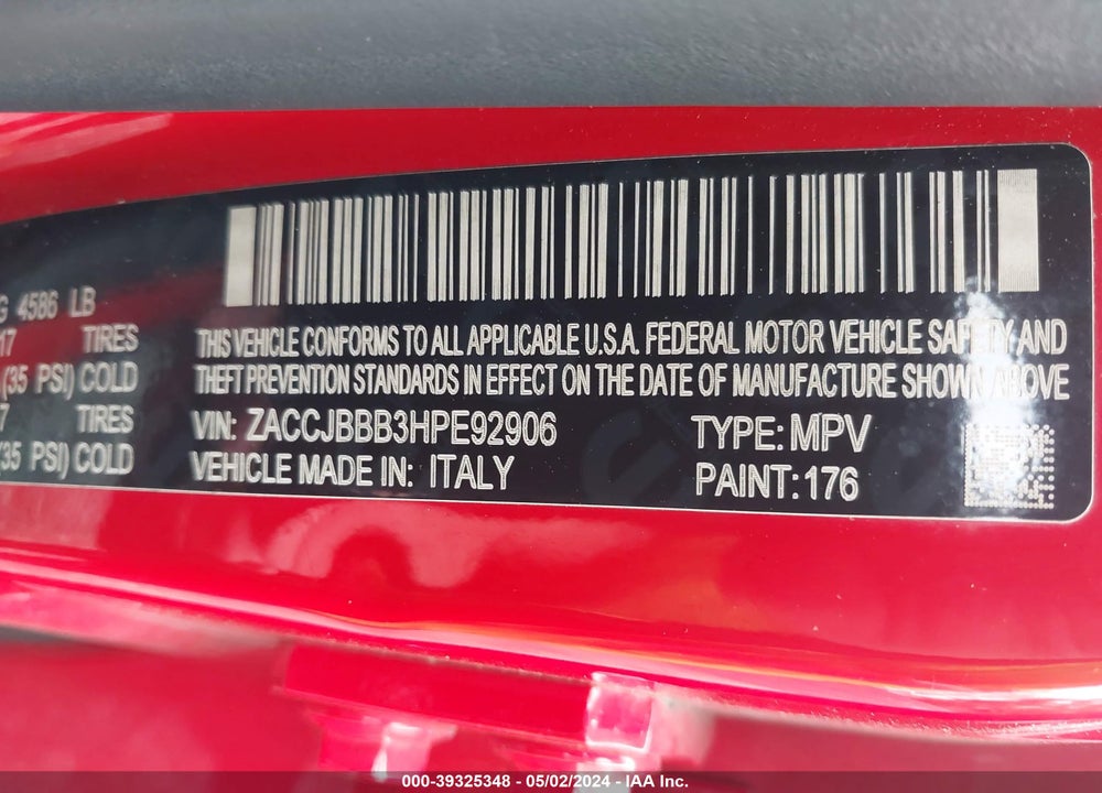 2017 JEEP RENEGADE LATITUDE 4X4 VIN: ZACCJBBB3HPE92906