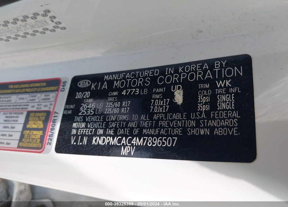 2021 KIA SPORTAGE LX VIN: KNDPMCAC4M7896507