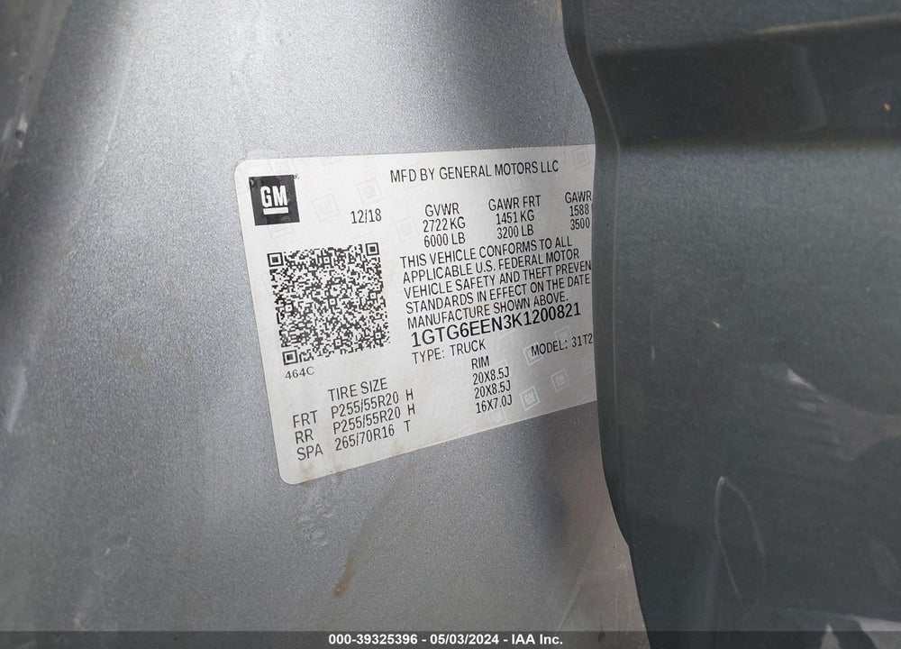 2019 GMC CANYON DENALI VIN: 1GTG6EEN3K1200821
