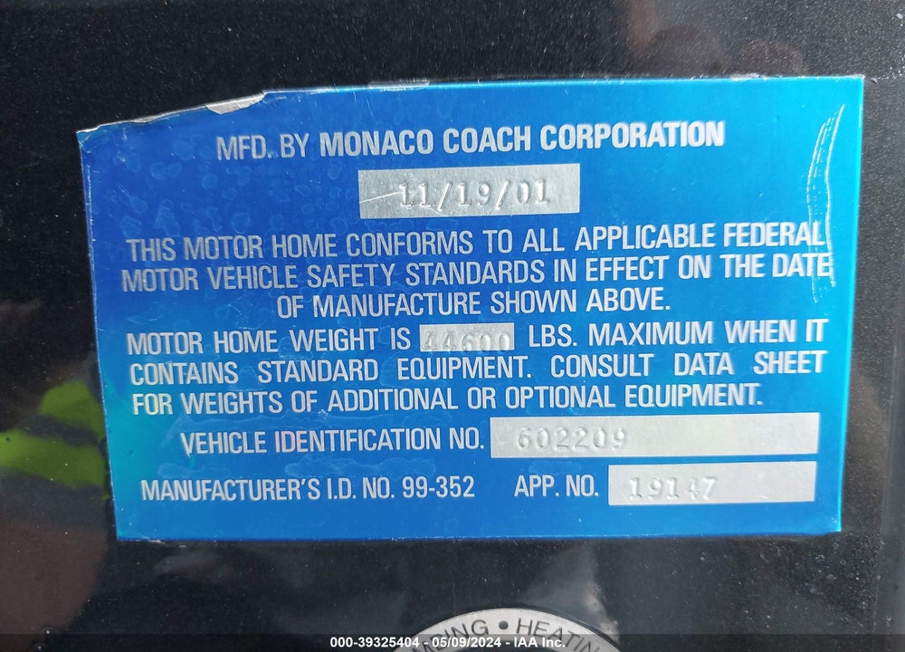 2002 ROADMASTER RAIL MONOCOQUE VIN: 1RF13551X21017596