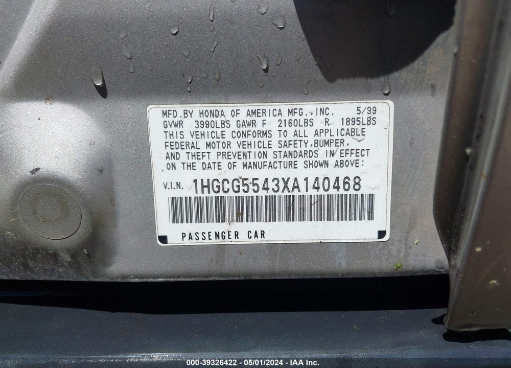1999 HONDA ACCORD LX VIN: 1HGCG5543XA140468