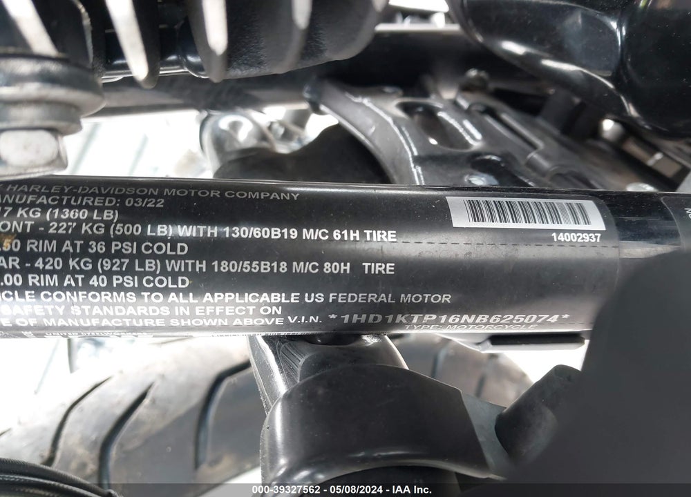 2022 HARLEY-DAVIDSON FLTRXS VIN: 1HD1KTP16NB625074