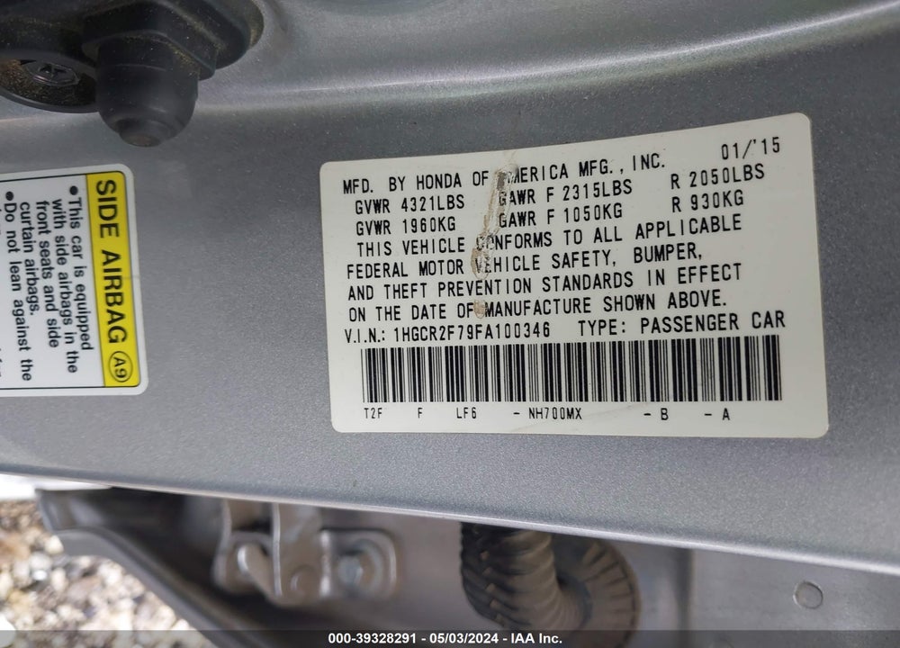 2015 HONDA ACCORD VIN: 1HGCR2F79FA100346