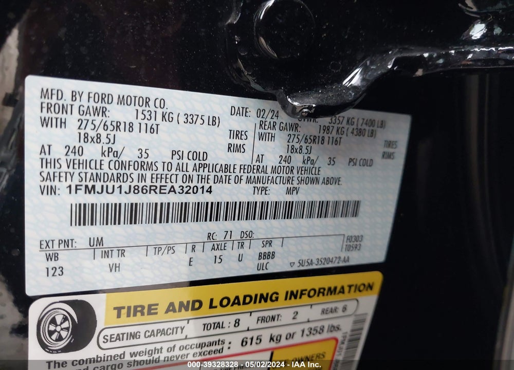 2024 FORD EXPEDITION XLT VIN: 1FMJU1J86REA32014