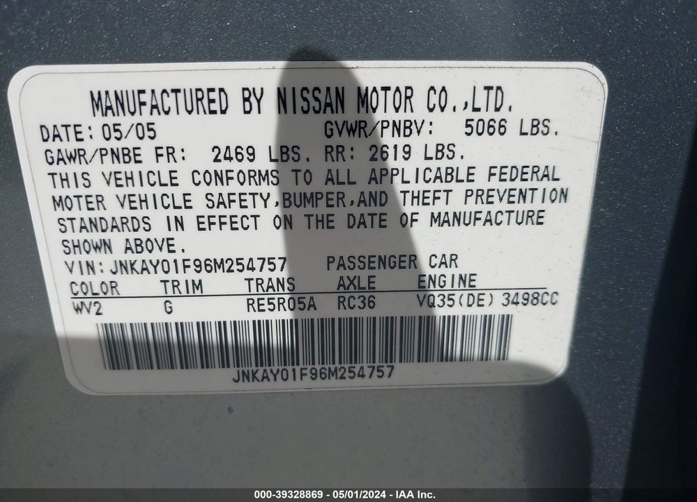 2006 INFINITI M35X VIN: JNKAY01F96M254757