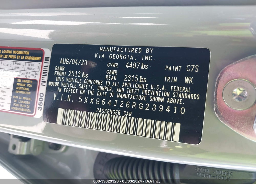 2024 KIA K5 GT LINE VIN: 5XXG64J26RG239410