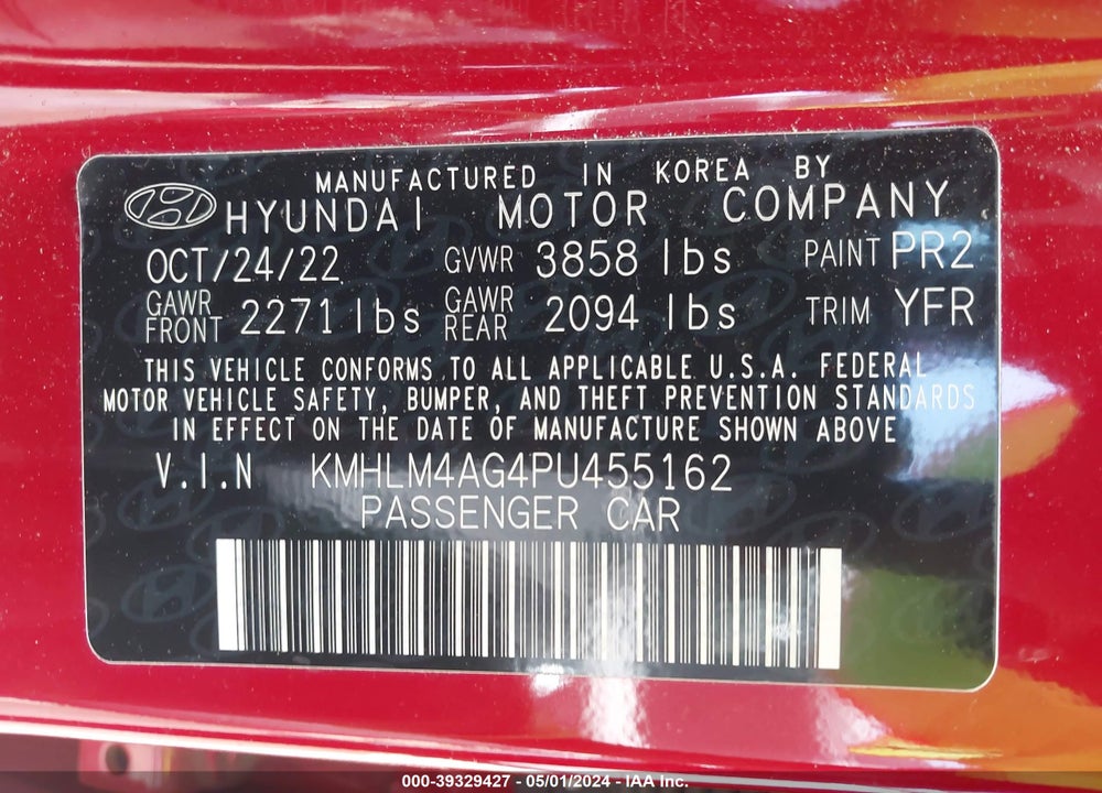 2023 HYUNDAI ELANTRA SEL VIN: KMHLM4AG4PU455162