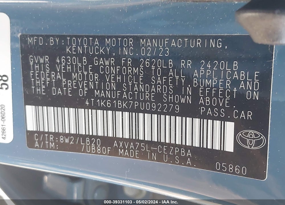 2023 TOYOTA CAMRY XSE AWD VIN: 4T1K61BK7PU092279