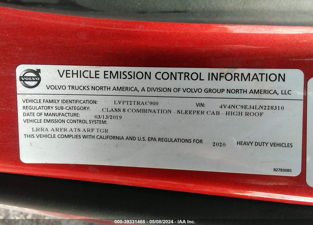 2020 VOLVO VNL VIN: 4V4NC9EJ4LN228310