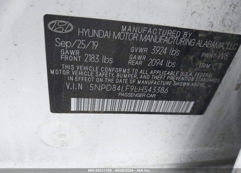 2020 HYUNDAI ELANTRA SEL VIN: 5NPD84LF9LH543386