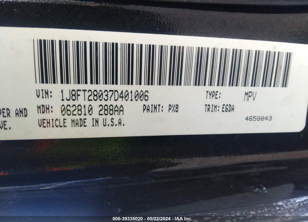 2007 JEEP PATRIOT SPORT VIN: 1J8FT28037D401006