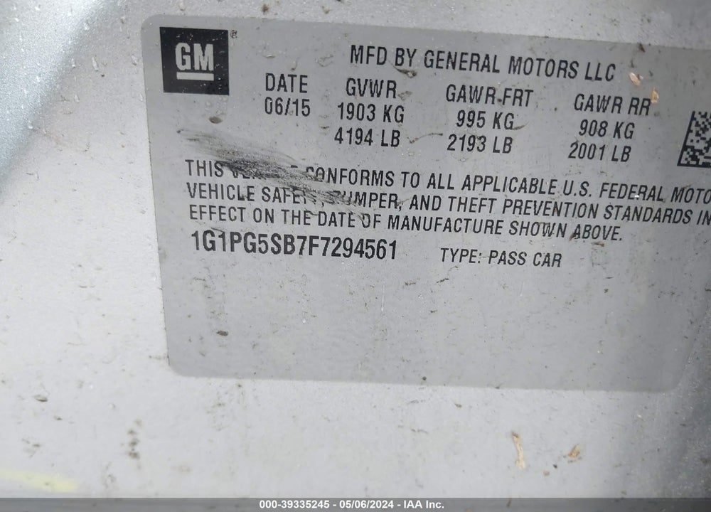 2015 CHEVROLET CRUZE LTZ VIN: 1G1PG5SB7F7294561