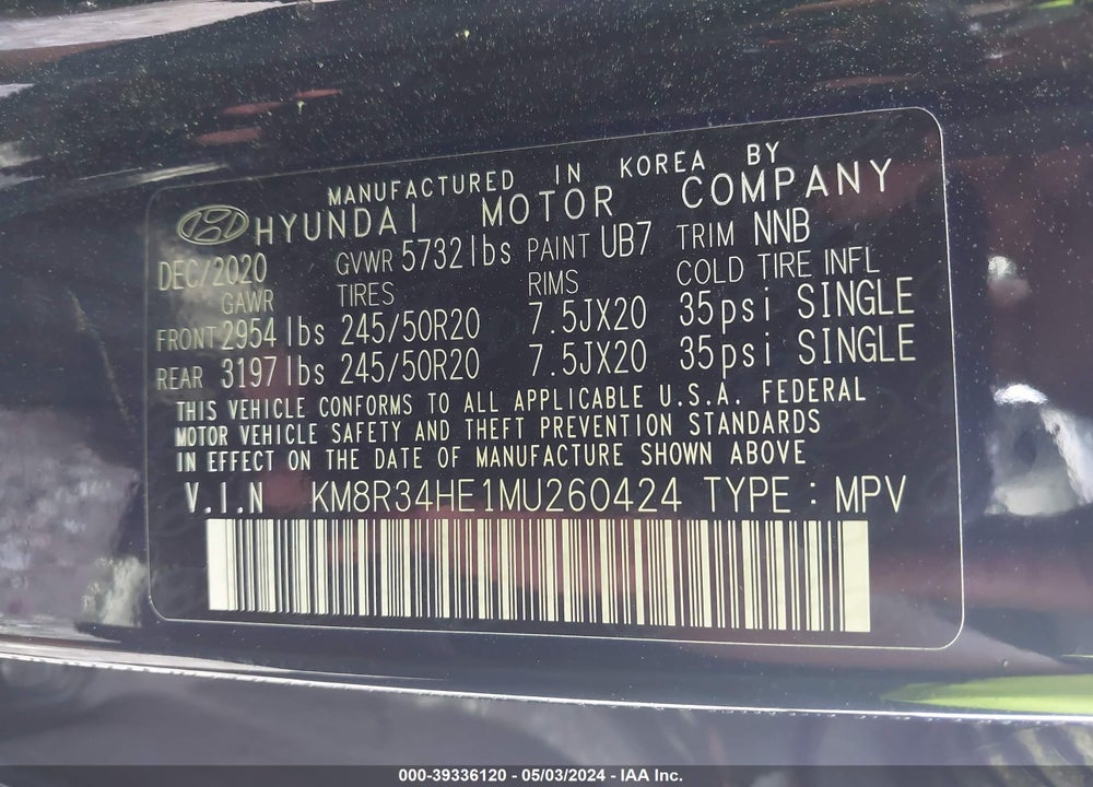 2021 HYUNDAI PALISADE SEL VIN: KM8R34HE1MU260424