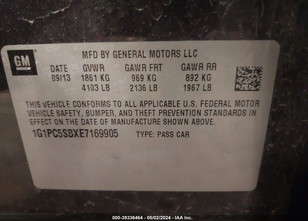 2014 CHEVROLET CRUZE 1LT AUTO VIN: 1G1PC5SBXE7169905