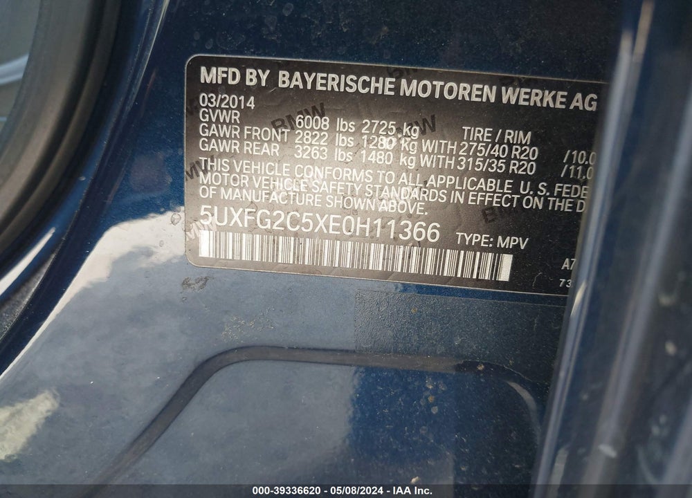 2014 BMW X6 XDRIVE35I VIN: 5UXFG2C5XE0H11366