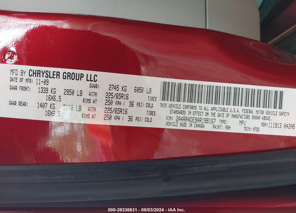 2010 CHRYSLER TOWN & COUNTRY LX VIN: 2A4RR4DE9AR198167
