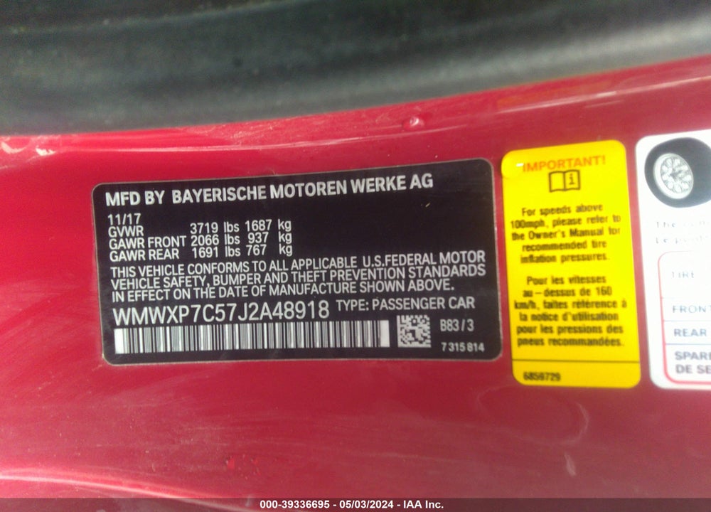 2018 MINI HARDTOP COOPER S VIN: WMWXP7C57J2A48918