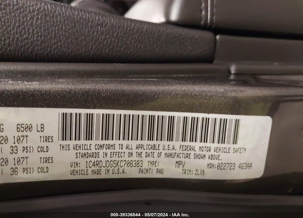2019 DODGE DURANGO GT PLUS AWD VIN: 1C4RDJDG5KC708383
