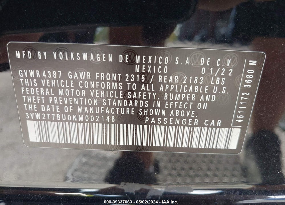 2022 VOLKSWAGEN JETTA GLI 2.0T AUTOBAHN VIN: 3VW2T7BU0NM002146