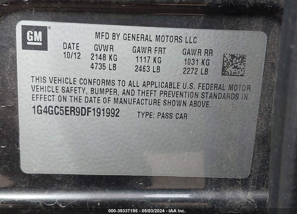 2013 BUICK LACROSSE LEATHER GROUP VIN: 1G4GC5ER9DF191992
