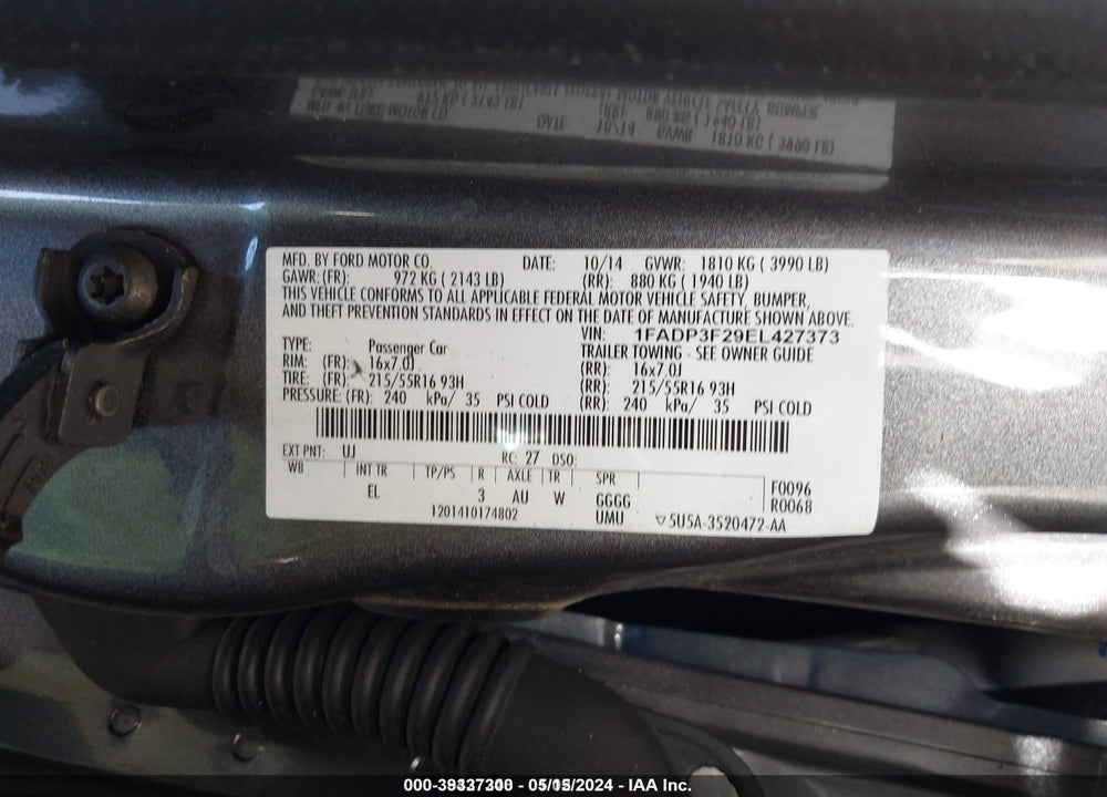 2014 FORD FOCUS SE VIN: 1FADP3F29EL427373