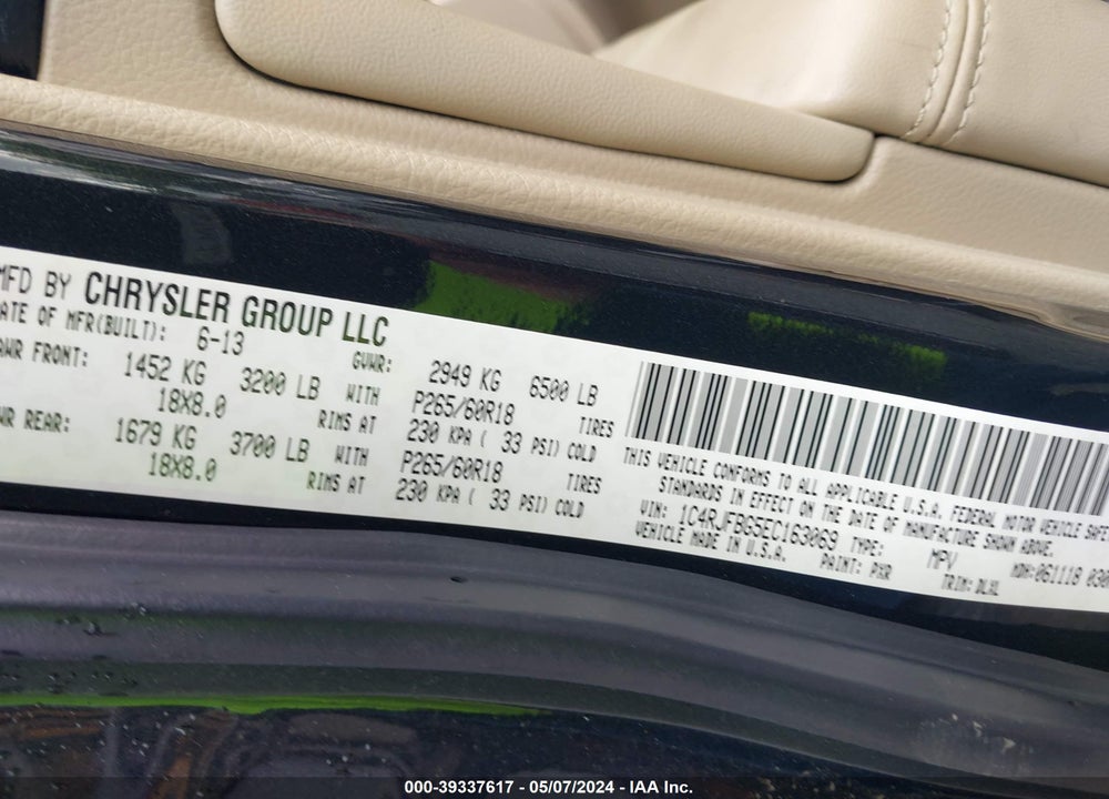 2014 JEEP GRAND CHEROKEE LIMITED VIN: 1C4RJFBG5EC163069