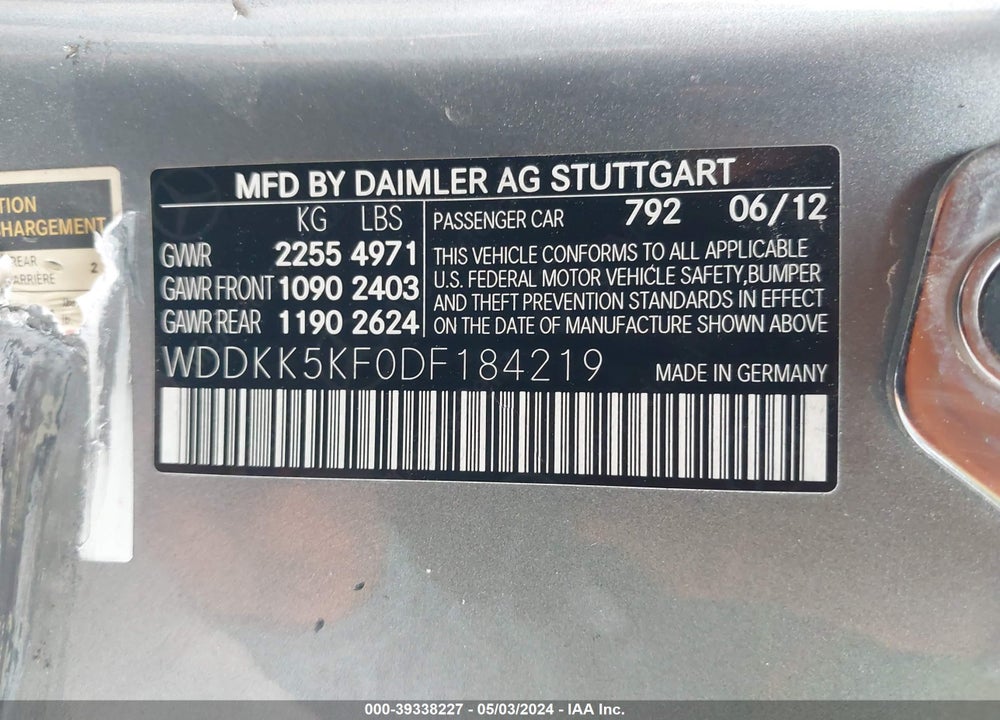 2013 MERCEDES-BENZ E 350 VIN: WDDKK5KF0DF184219