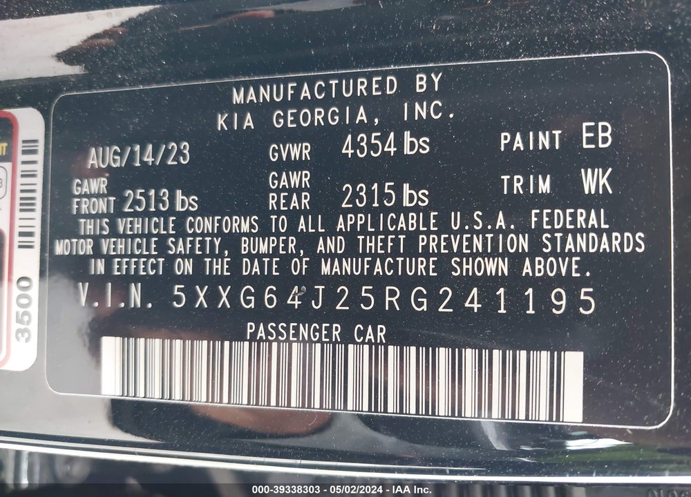 2024 KIA K5 GT LINE VIN: 5XXG64J25RG241195