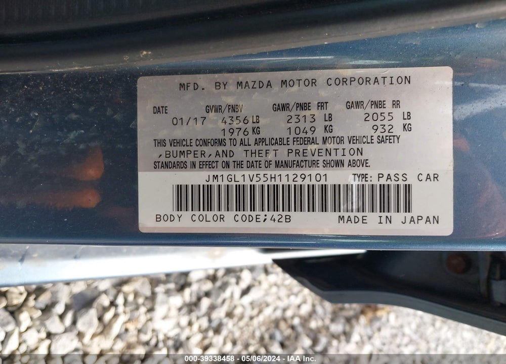 2017 MAZDA 6 TOURING VIN: JM1GL1V55H1129101