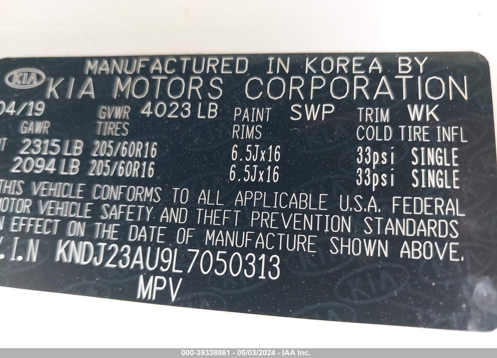 2020 KIA SOUL LX VIN: KNDJ23AU9L7050313