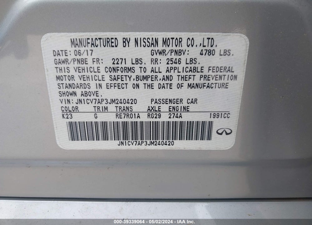2018 INFINITI Q50 2.0T PURE VIN: JN1CV7AP3JM240420