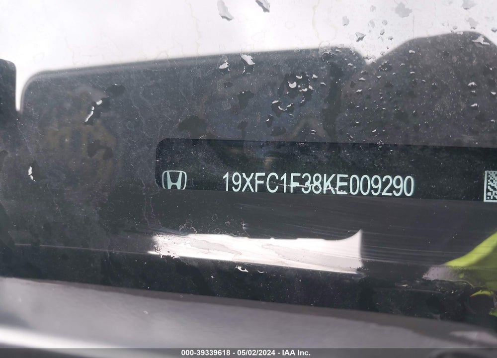 2019 HONDA CIVIC EX VIN: 19XFC1F38KE009290