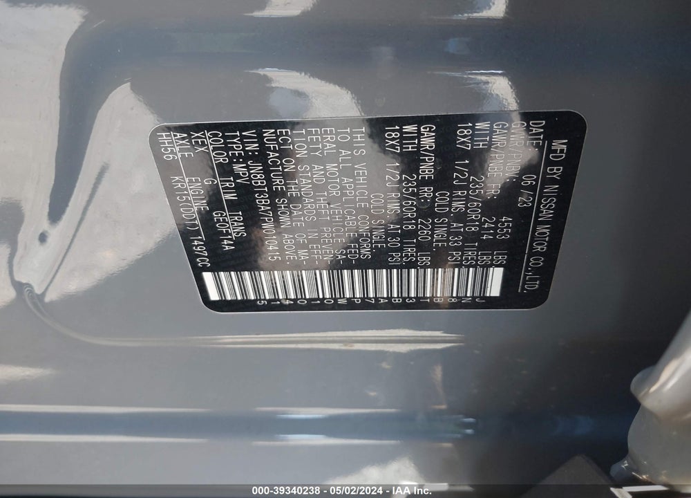 2023 NISSAN ROGUE SV FWD VIN: JN8BT3BA7PW010415