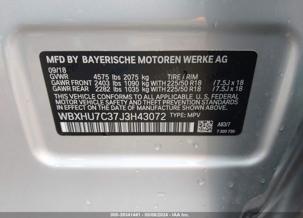 2018 BMW X1 SDRIVE28I VIN: WBXHU7C37J3H43072