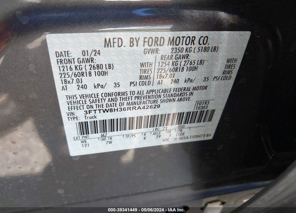 2024 FORD MAVERICK XLT VIN: 3FTTW8H36RRA42629