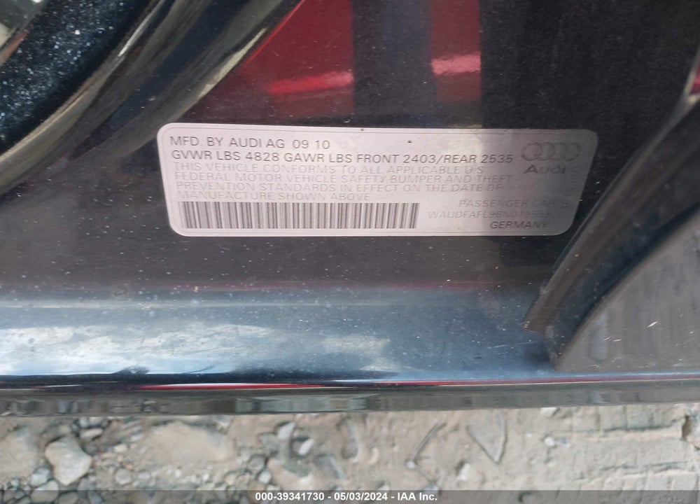 2011 AUDI A4 VIN: WAUDFAFL9BN019558